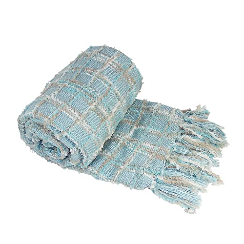Home Soft Things Multi-Color Chenille Couch Throw Blanket, Light Blue, 50" x 60'' Soft Warm Cozy Tartan Blanket with Tassels Throw Blanket for Living Room Bed Sofa Chair Décor - Image 1