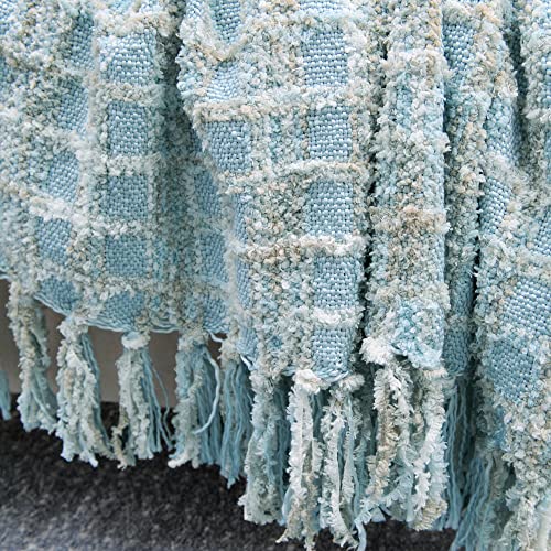 Home Soft Things Multi-Color Chenille Couch Throw Blanket, Light Blue, 50" x 60'' Soft Warm Cozy Tartan Blanket with Tassels Throw Blanket for Living Room Bed Sofa Chair Décor - Image 5