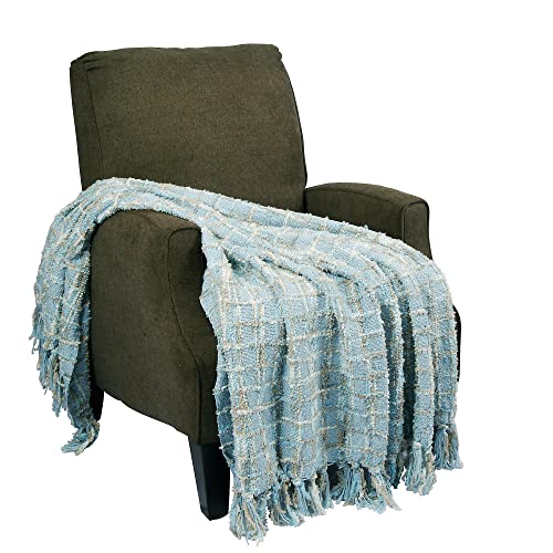 Home Soft Things Multi-Color Chenille Couch Throw Blanket, Light Blue, 50" x 60'' Soft Warm Cozy Tartan Blanket with Tassels Throw Blanket for Living Room Bed Sofa Chair Décor - Image 4