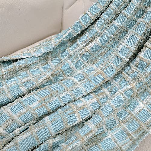 Home Soft Things Multi-Color Chenille Couch Throw Blanket, Light Blue, 50" x 60'' Soft Warm Cozy Tartan Blanket with Tassels Throw Blanket for Living Room Bed Sofa Chair Décor - Image 3