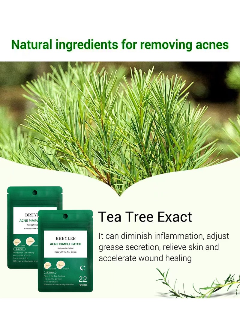 Breylee Acne Patches, Tea Tree Pimple Patches Acne Dots Acne Absorbing Cover Pimple Healing Sticker Acne Treatment Hydrocolloid Acne Patch (1 Pack, 22 Patches) - Image 4
