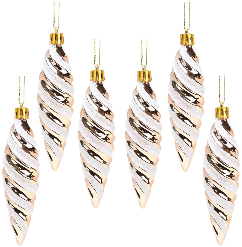 Christmas Concepts Pack of 6110mm Large Spiral Shaped Baubles  Shiny  Glitter Decorated  Christmas Tree Decorations Rose Gold