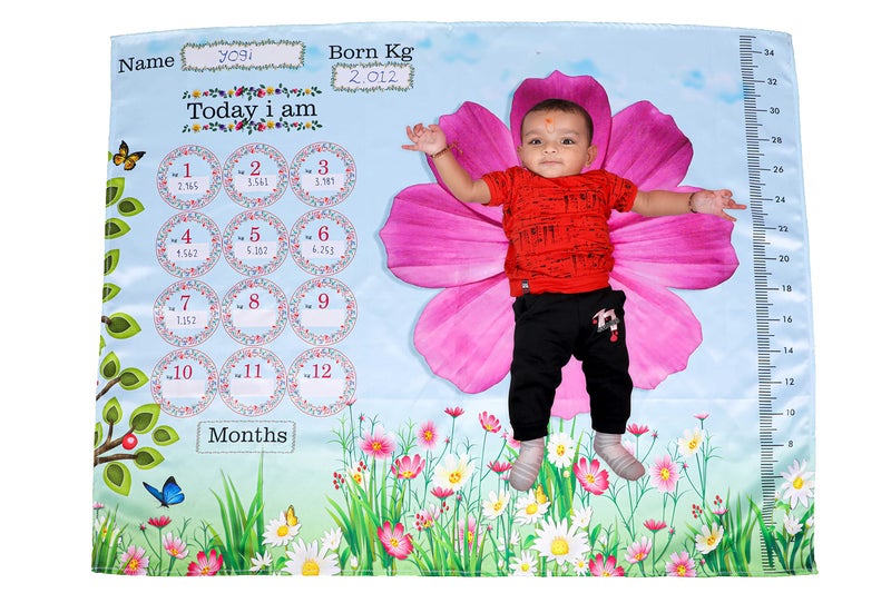 Keshav Creation Baby Boy's and Baby Girl's Monthly Milestone Forever Love Growth Chart Picture Blanket with Month Marker Multicolour 0 to 12 Months_Flower - Image 4