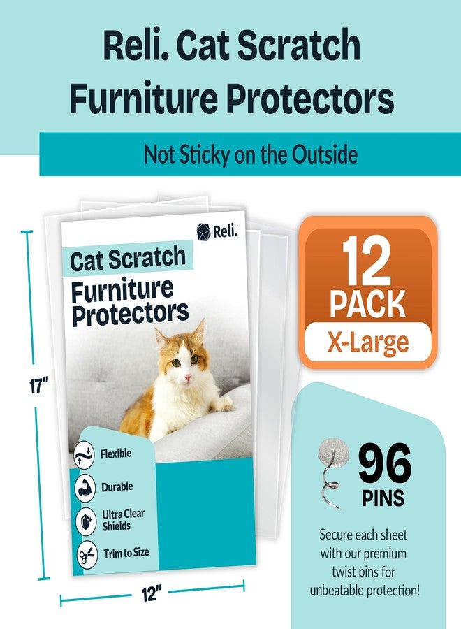 Reli. Cat Scratch Furniture Protector XL (12 Pack w/Pins) Anti Cat Scratch Couch Protector from Claws | Self Adhesive, Clear Plastic Furniture Shield for Couch Corner, Sofa - Image 2