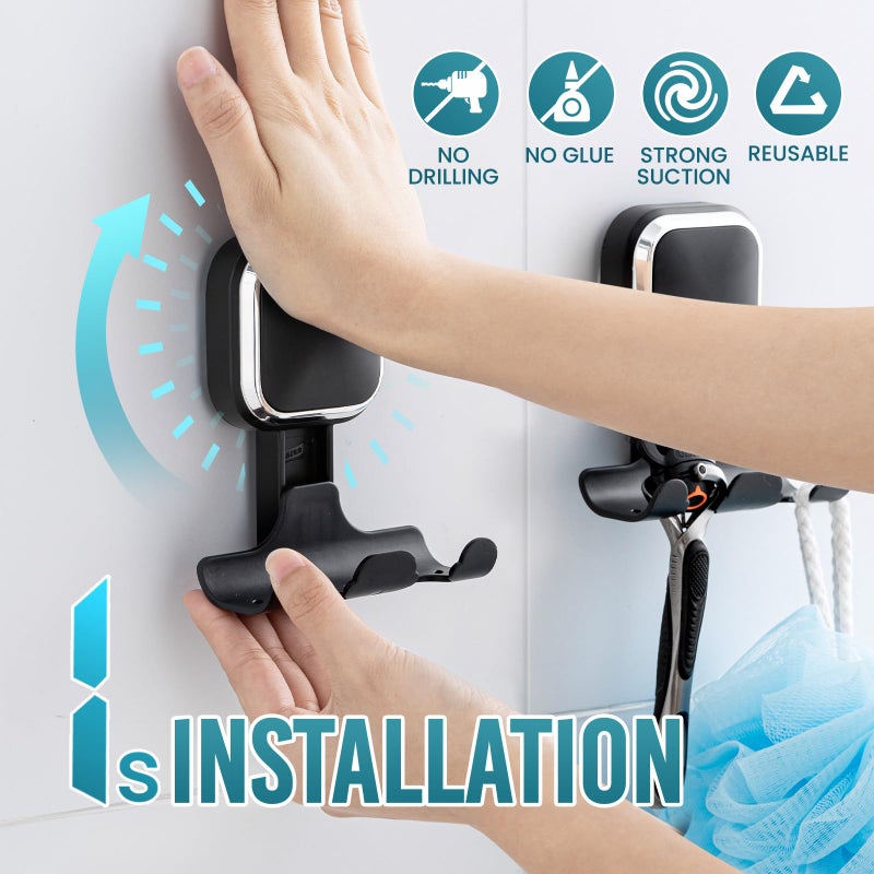 TAILI Suction Cup Razor Holder for Shower Wall 2 Pack, Versatile Suction Cup Hooks for Razor, Towel, Loofah, Squeegee, Cell Phone, Removable Damage-Free Hanging Shower Hook, Shaver Holder, Black - Image 2