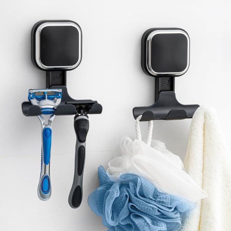 TAILI Suction Cup Razor Holder for Shower Wall 2 Pack, Versatile Suction Cup Hooks for Razor, Towel, Loofah, Squeegee, Cell Phone, Removable Damage-Free Hanging Shower Hook, Shaver Holder, Black - Image 1