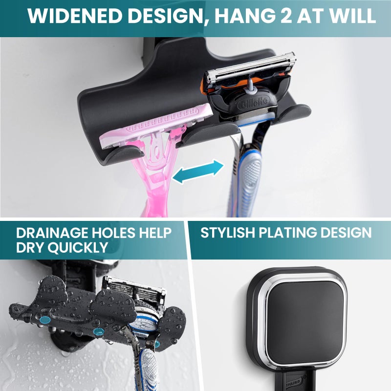 TAILI Suction Cup Razor Holder for Shower Wall 2 Pack, Versatile Suction Cup Hooks for Razor, Towel, Loofah, Squeegee, Cell Phone, Removable Damage-Free Hanging Shower Hook, Shaver Holder, Black - Image 4