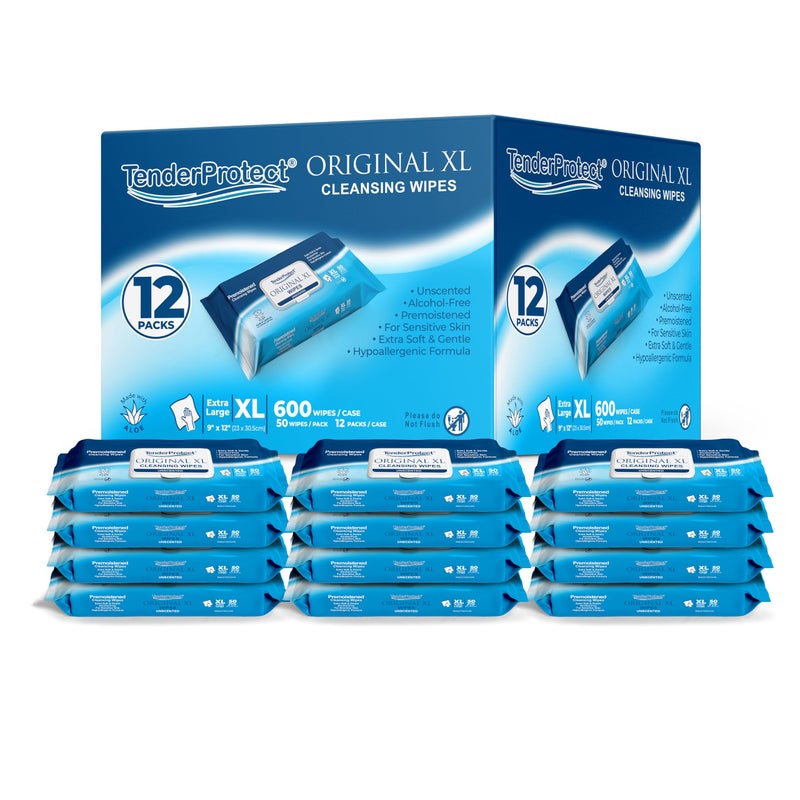 TenderProtectÂ® Original XL Premium Adult Wipes (600 Ct), Extra-Large 9"x12" Wet Wipes with Aloe, Wash Cloths for Babies & Elderly, Incontinence, Hands & Body Cleaning - Image 1
