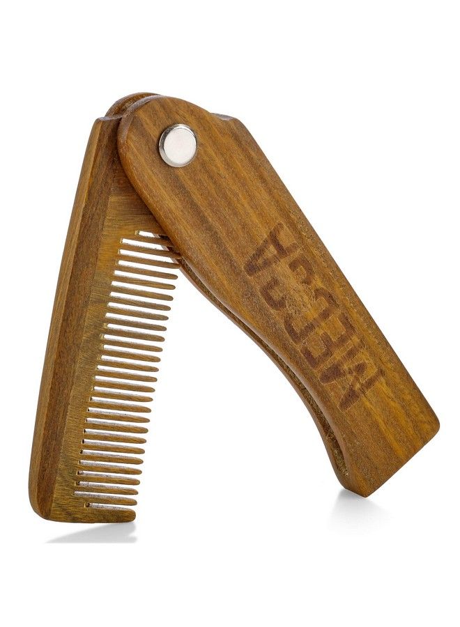 MEDca Folding Wooden Comb 100% Solid Beech Wood Fine Tooth Pocket Sized Beard Mustache Head Hair Brush Combs For Men With Any Hair Types Travel Styling & Detangler - Image 2