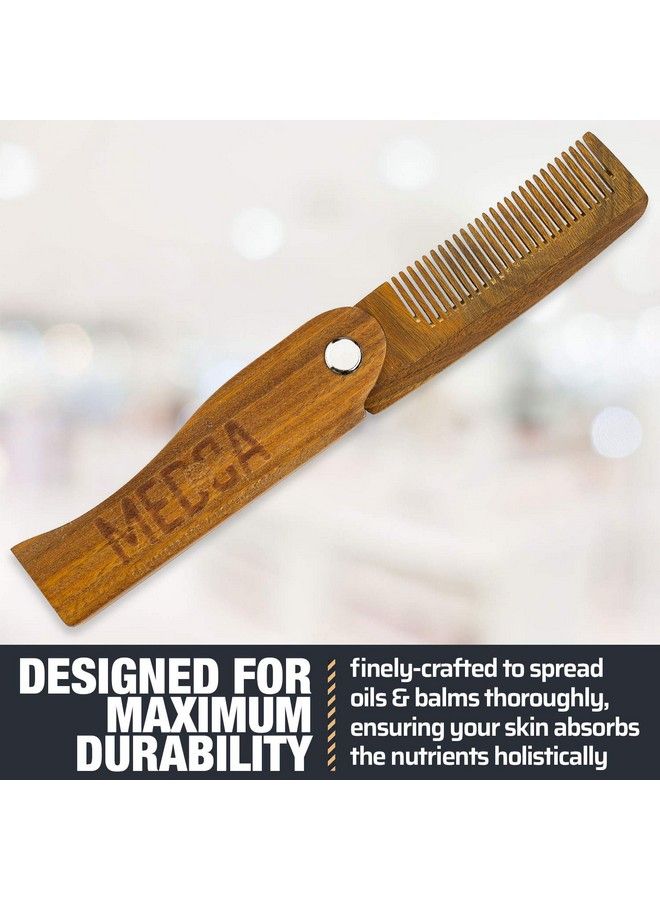 MEDca Folding Wooden Comb 100% Solid Beech Wood Fine Tooth Pocket Sized Beard Mustache Head Hair Brush Combs For Men With Any Hair Types Travel Styling & Detangler - Image 5