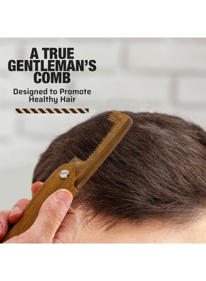 MEDca Folding Wooden Comb 100% Solid Beech Wood Fine Tooth Pocket Sized Beard Mustache Head Hair Brush Combs For Men With Any Hair Types Travel Styling & Detangler - Image 3