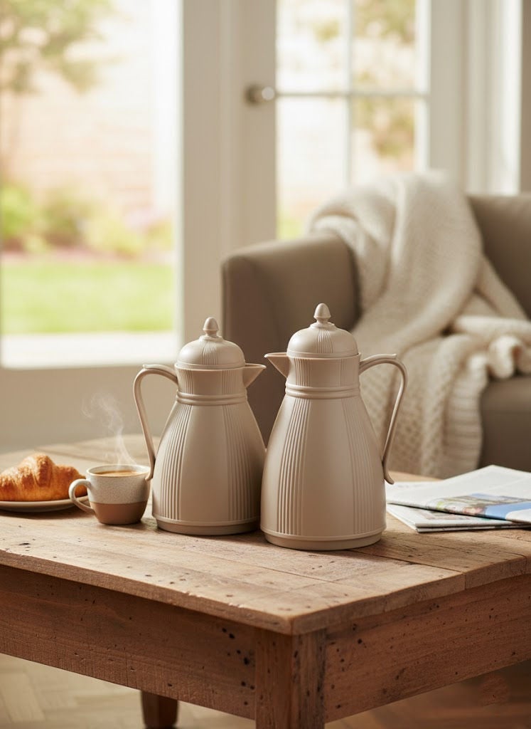 REEM 2-Piece Tea/Coffee Flask Set 0.7L & 1L Khaki - Image 1