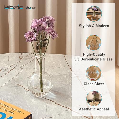 LABZIO 250ml Glass Boiling Flask Flower Vase Set of 2 | Transparent Decorative Vases for Home, Office, Living Room, Tabletop, Centerpiece, Hydroponics & Indoor Plant Decoration - Image 4