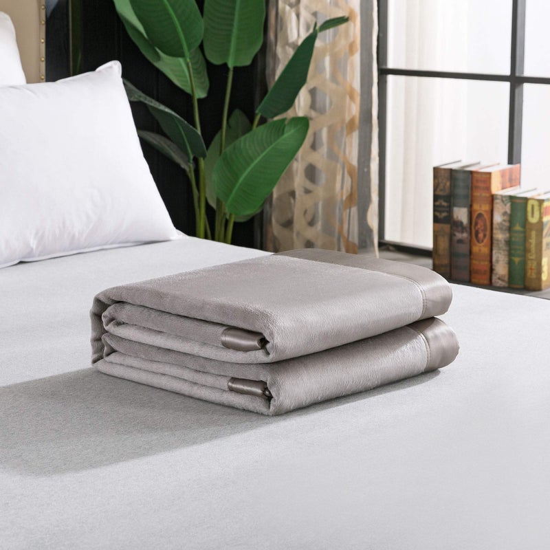 EP Mode Luxury Mulberry Silk Blanket with Silk Charmeuse Border Flint Grey Twin 66 x 88