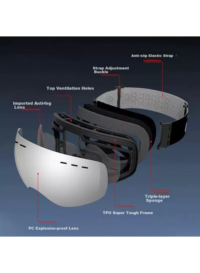 Lovecraft Ski Goggles Anti-fog - Silver Lens Mountain Climbing Cycling Gl Myopia Can Be Worn Windproof Gl Eye Protection - Image 4