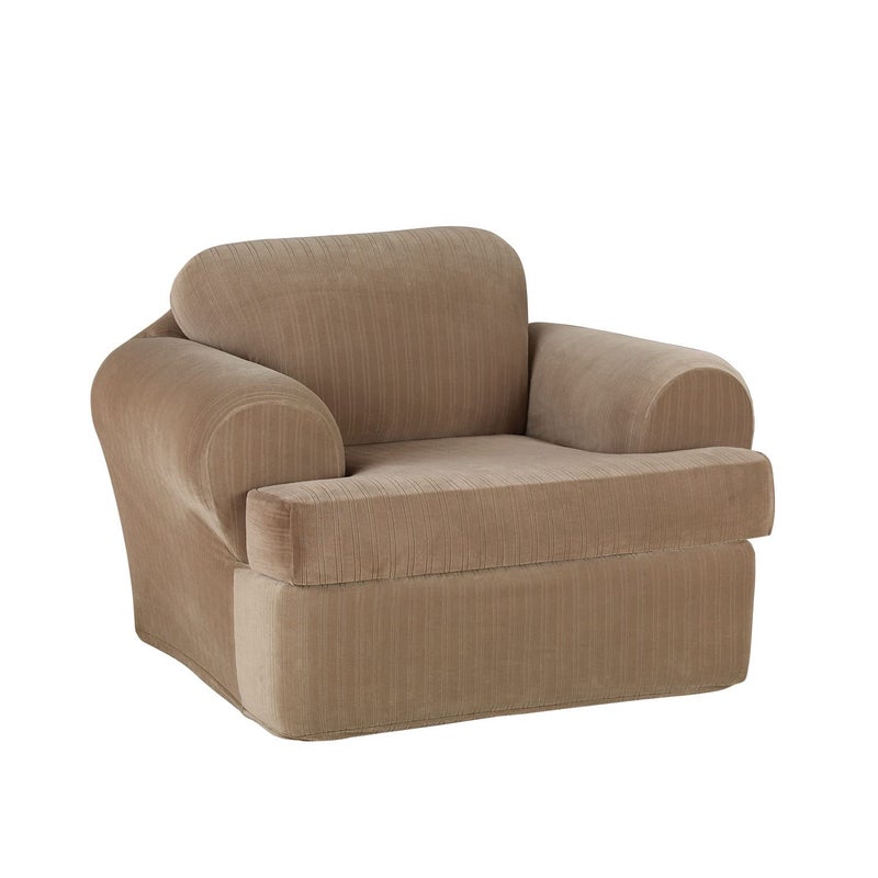 Surefit غطاء كرسي SureFit Home DÃ©cor SF37184 بتصميم مخطط مرن، ملائم للشكل، بوليستر/سبانديكس، قابل للغسل في الغسالة، لون بني رمادي ثنائي القطعة - Image 2