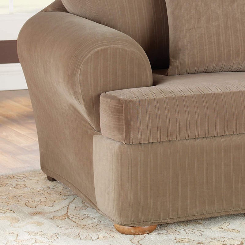 Surefit غطاء كرسي SureFit Home DÃ©cor SF37184 بتصميم مخطط مرن، ملائم للشكل، بوليستر/سبانديكس، قابل للغسل في الغسالة، لون بني رمادي ثنائي القطعة - Image 4