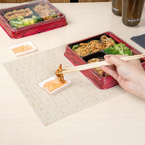Restaurantware-Bento Tek 1 Ounce Sauce Dipping Dishes, 100 Disposable Soy Sauce Plates - Rectangle, Stylish, White Plastic Condiment Serving Trays, For Serving Dips, Vinegar, Wasabi, And More - Image 5
