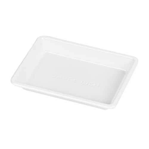 Restaurantware-Bento Tek 1 Ounce Sauce Dipping Dishes, 100 Disposable Soy Sauce Plates - Rectangle, Stylish, White Plastic Condiment Serving Trays, For Serving Dips, Vinegar, Wasabi, And More - Image 2