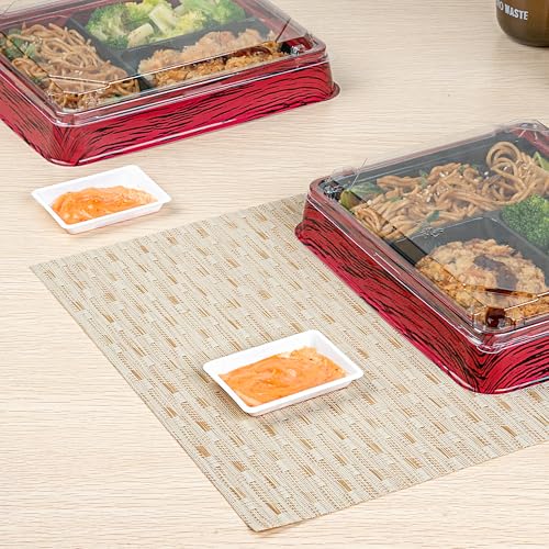 Restaurantware-Bento Tek 1 Ounce Sauce Dipping Dishes, 100 Disposable Soy Sauce Plates - Rectangle, Stylish, White Plastic Condiment Serving Trays, For Serving Dips, Vinegar, Wasabi, And More - Image 3