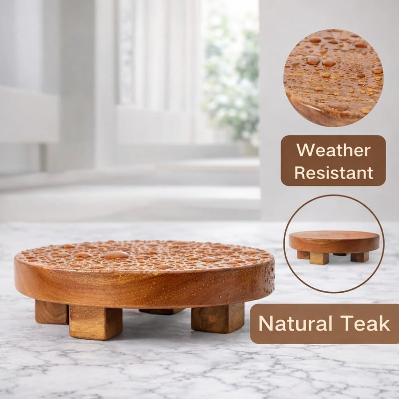 JOLLYMER Teak Handmade Display Riser for Bathroom Counter Decor, Round Pedestal Stand for Shelf, Home Centerpiece Decor - Image 4