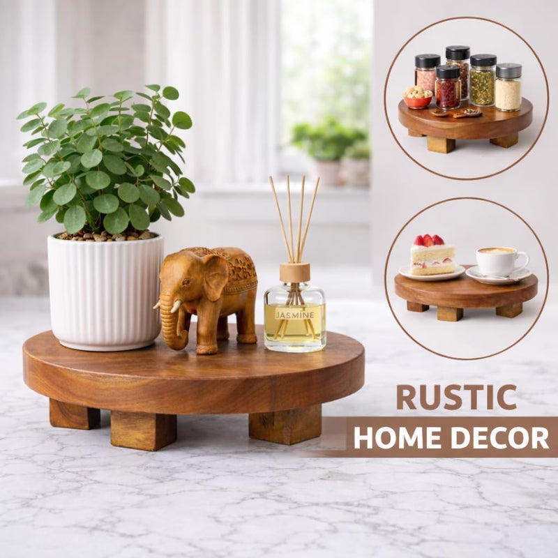JOLLYMER Teak Handmade Display Riser for Bathroom Counter Decor, Round Pedestal Stand for Shelf, Home Centerpiece Decor - Image 2
