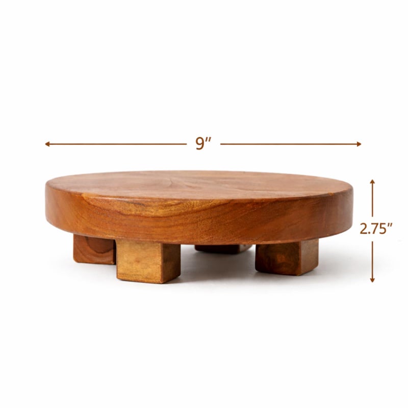 JOLLYMER Teak Handmade Display Riser for Bathroom Counter Decor, Round Pedestal Stand for Shelf, Home Centerpiece Decor - Image 3