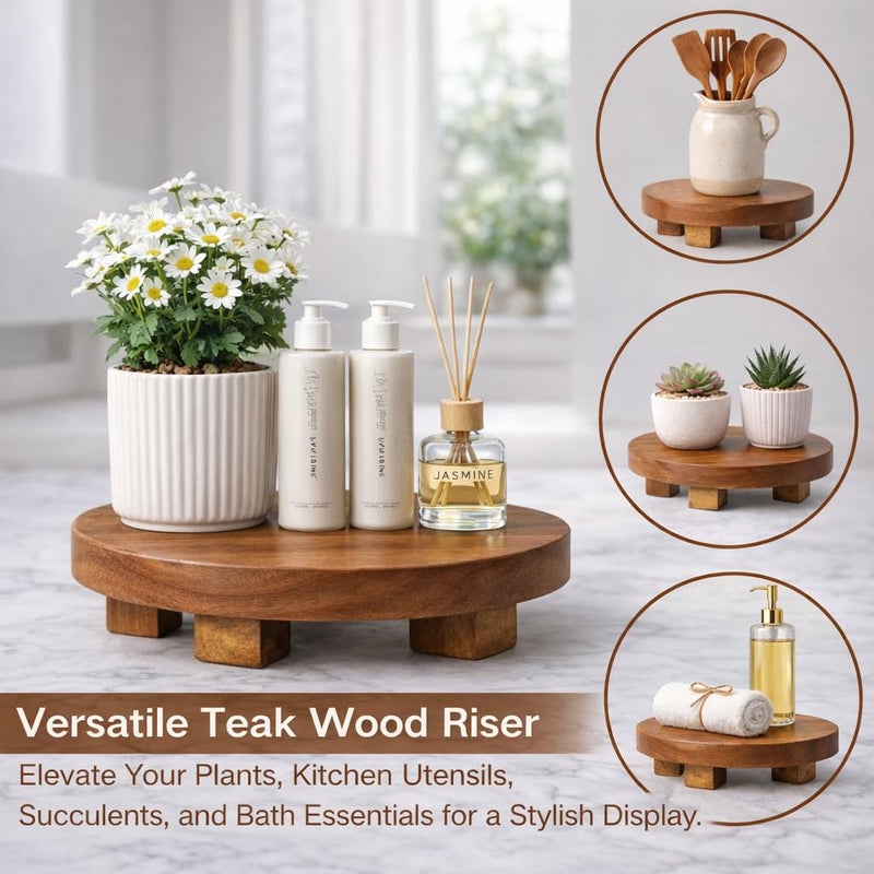 JOLLYMER Teak Handmade Display Riser for Bathroom Counter Decor, Round Pedestal Stand for Shelf, Home Centerpiece Decor - Image 5