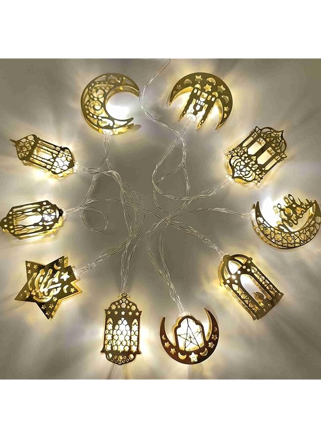 The Bros أضواء رمضان نجوم وأقمار 5 أقدام 10 أضواء LED مع علبة بطارية زينة رمضان داخلية للمنزل وغرفة النوم - Image 1