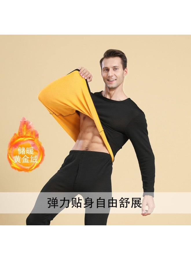 Gold Velvet Velvet Thermal Underwear Suit Men's Autumn And Winter Fleece-lined Silk Silk Round Neck Autumn Clothes Women's Autumn Pants