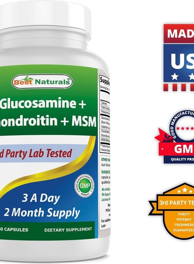 Best Naturals Glucosamine Chondroitin and MSM (Non-GMO) - Promotes Joint Health - 180 Count 