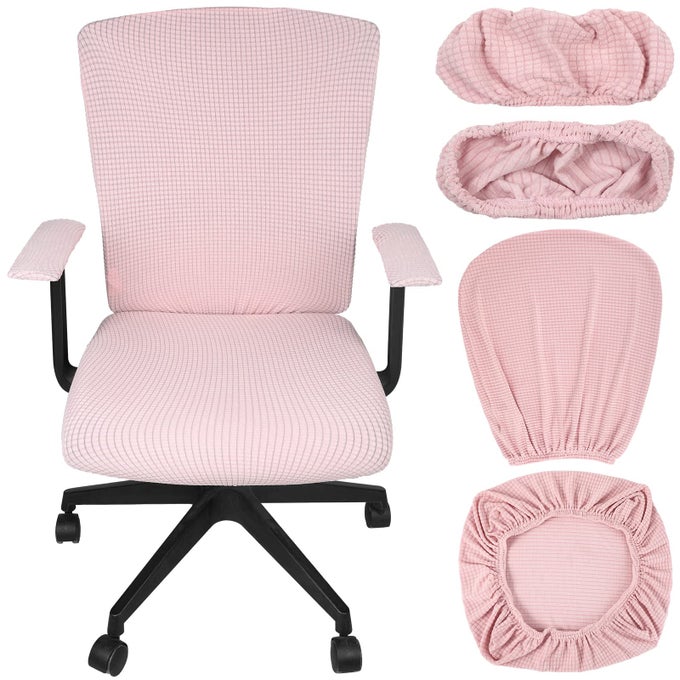 4 PCS OFFICE CHAIR COVERS SET COMPUTER UNIVERSAL PROTECTIVE STRETCHABLE CHAIR SEAT COVERS DESK ARMREST COVERS SLIPCOVERS PADS OFFICE CUSHION BACKREST FOR ROTATINGPALE PINKPOLYESTER