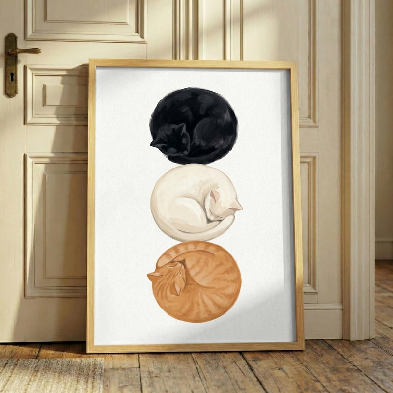 TNESSENTIAL Sleeping Circle Cats Print – Minimalist Pet Wall Art, Stacked Cat Poster, Abstract Feline Decor, Cozy Bedroom Art, Cute Animal Illustration - Image 3