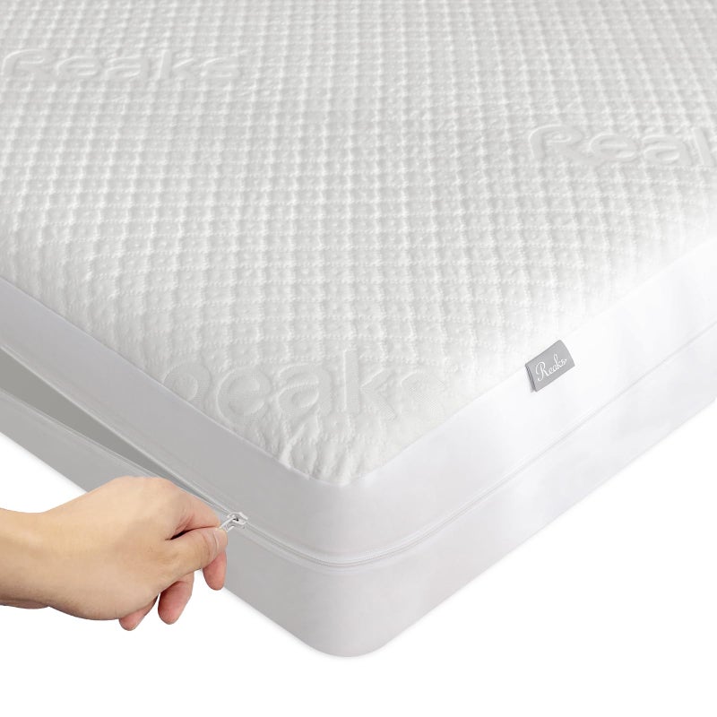 Reaks King Size Bamboo Rayon Mattress Protector with Zipper - 100% Waterproof Zippered Mattress Cover - Soft & Cooling Noiseless Bed Mattress Covers - Top Removable Mattress Encasement 10-12" Deep  - Image 1