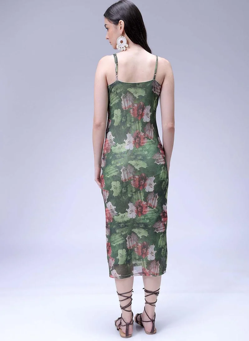مرفوعة Women Fitted Party Wear Floral Print Gathered Dress