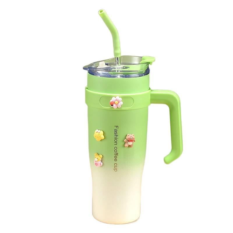 قارورة مياه للأطفال بغطاء بشفاط وغطاء مانع للتسرب من ستانلس ستيل - 1200 ml مع غطاء بقشة من الستانلس ستيل - Image 5