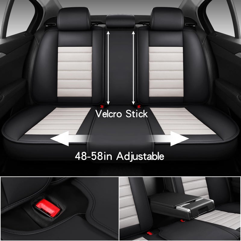 MINGBRON Car Seat Covers Full Set,Black White Car Seat Cover, Car Seat Protector Waterproof, Nappa Leather Car Seat Cushion, Fit for Most Cars - Image 4
