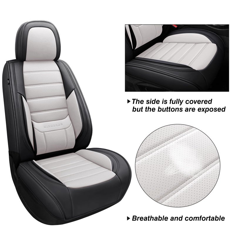MINGBRON Car Seat Covers Full Set,Black White Car Seat Cover, Car Seat Protector Waterproof, Nappa Leather Car Seat Cushion, Fit for Most Cars - Image 2