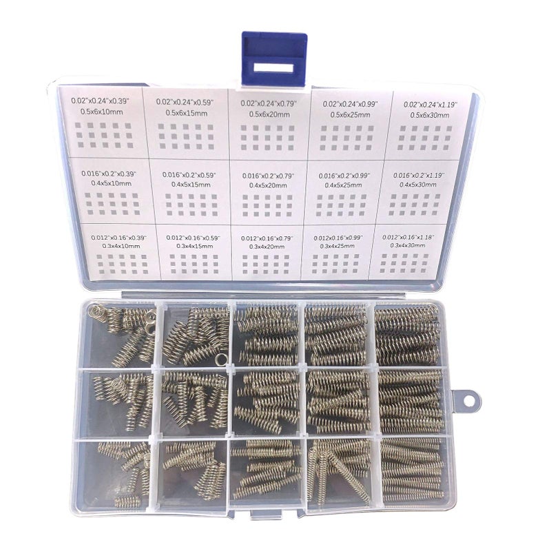CREEYA Compression Springs Assortment Kit 15 Different Sizes 225pcs Mini Stainless Steel Springs for Repairs 039 to 118 Length 016 to 023 OD 10mm  30mm Length 46mm OD