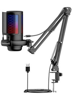 Flash Hawk Flash Hawk Gaming PC USB Microphone,Podcast Condenser Mic with Boom Arm,Pop Filter,Mute Button for Streaming,Online Chat, RGB Computer Mic for PS4/5 PC Gamer Youtuber (Black)  - Image 1