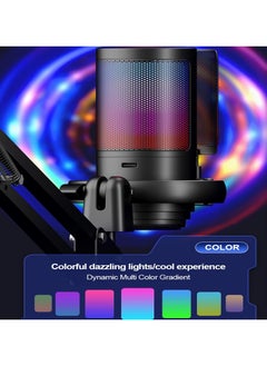 Flash Hawk Flash Hawk Gaming PC USB Microphone,Podcast Condenser Mic with Boom Arm,Pop Filter,Mute Button for Streaming,Online Chat, RGB Computer Mic for PS4/5 PC Gamer Youtuber (Black)  - Image 3