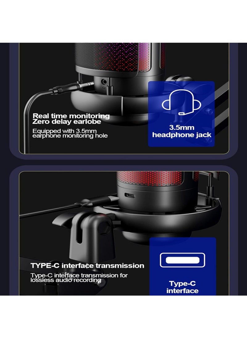 Flash Hawk Flash Hawk Gaming PC USB Microphone,Podcast Condenser Mic with Boom Arm,Pop Filter,Mute Button for Streaming,Online Chat, RGB Computer Mic for PS4/5 PC Gamer Youtuber (Black)  - Image 4