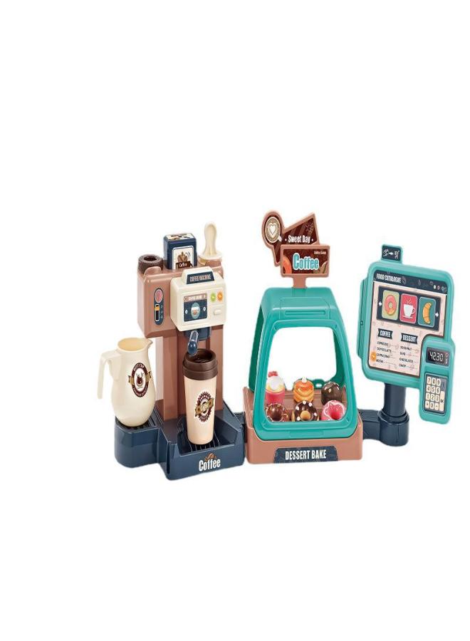 Children Play House Simulation Water Food Ice Cream Supermarket Donut Coffee Machine Toy Light Music-Color:Two-in-one Jiafei Machine Green  - Image 5