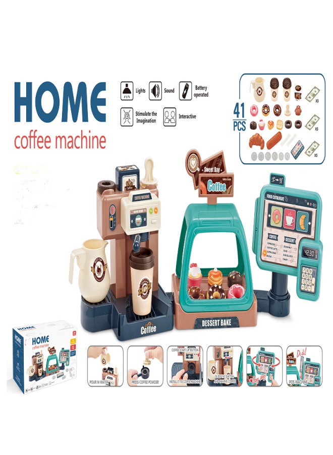 Children Play House Simulation Water Food Ice Cream Supermarket Donut Coffee Machine Toy Light Music-Color:Two-in-one Jiafei Machine Green  - Image 1