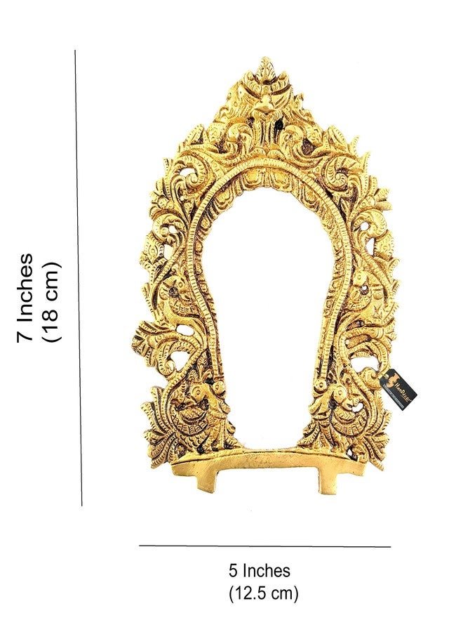 Two Moustaches Ethnic Carved Peacock Design Prabhavali Frame Brass Wall Hanging (Golden) - Image 3