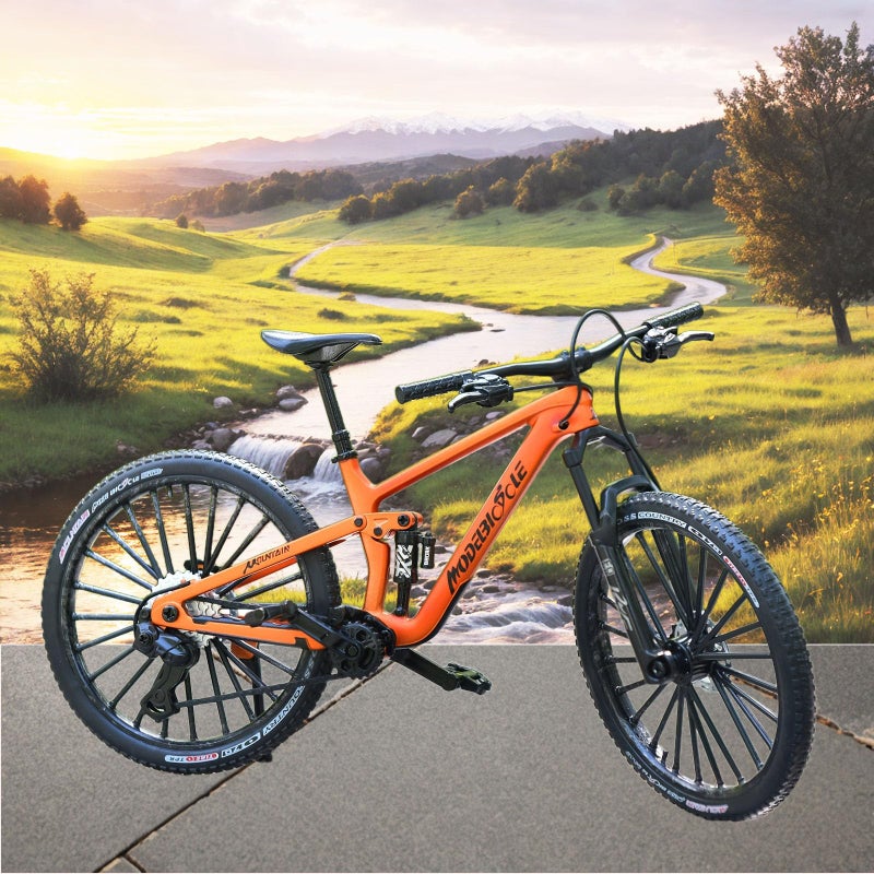 Kuasting Die-Cast Mountain Bike Toy Downhill Bicycle Model 1:8 Scale Mini Ds Cake Topper Dh Desktop Decoration Crafts For Cycling Lovers Bike Racers Athletes Children Boys And Girls (Orange) - Image 5