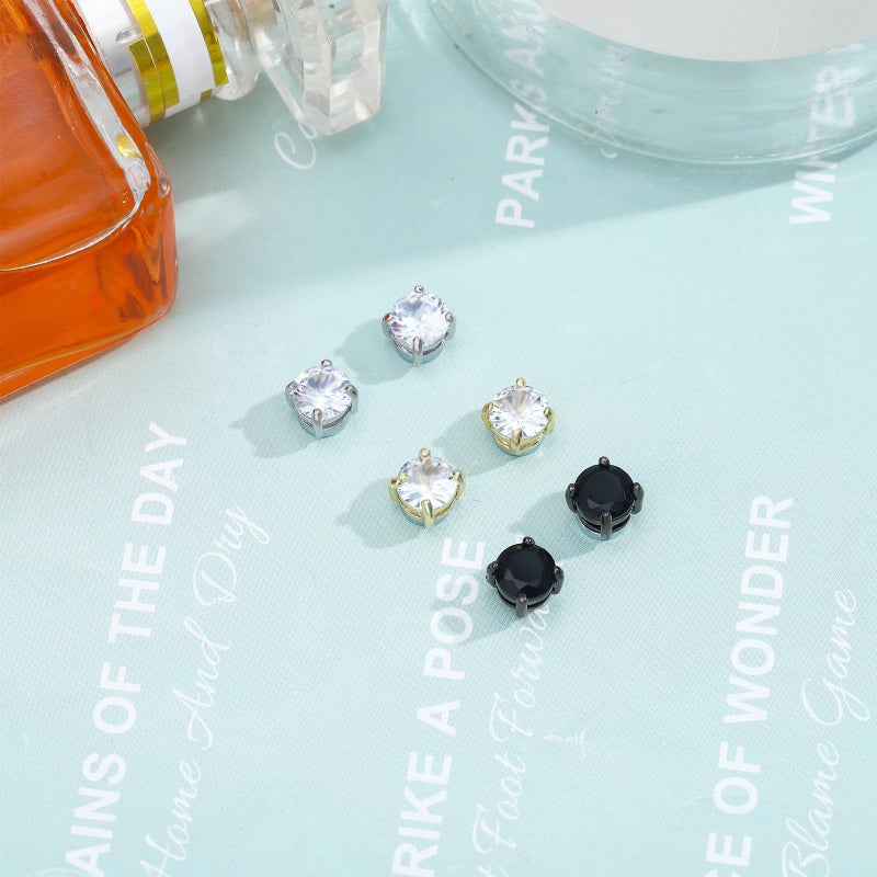 NEWITIN 6 Pairs Stainless Steel Magnetic Stud Earrings for Men Clip on Earring Magnetic Earring Unisex Non Piercing CZ Magnet Studs Diamond Earrings for Women Men - Image 4