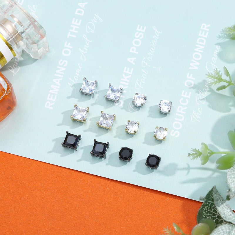 NEWITIN 6 Pairs Stainless Steel Magnetic Stud Earrings for Men Clip on Earring Magnetic Earring Unisex Non Piercing CZ Magnet Studs Diamond Earrings for Women Men - Image 3