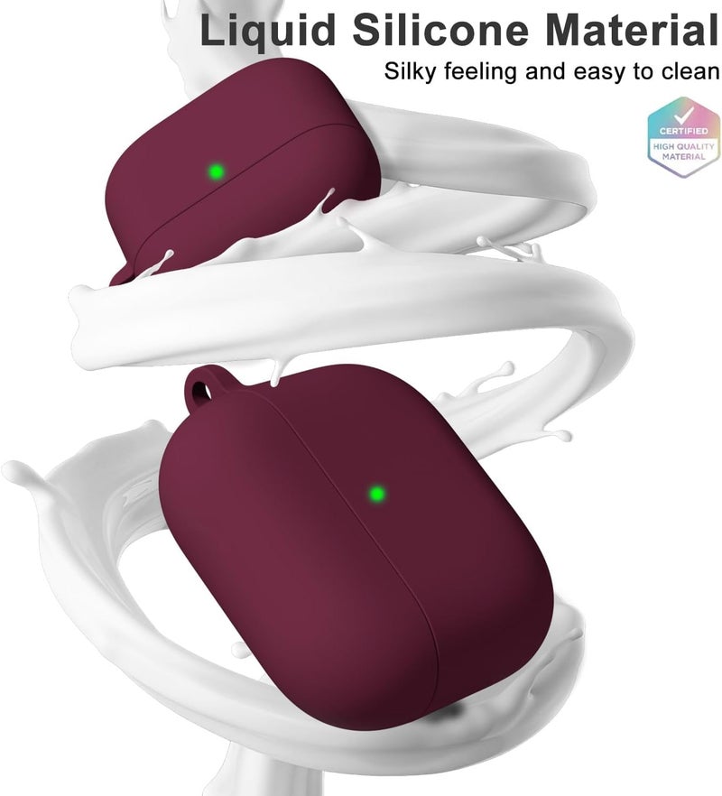 Meyaar for Apple AirPods 4 ​​​​​​​Case Cover with Keychain, Soft Skin Silicone Case Cover, Full Protective Case Cover Compatible with Apple AirPods 4 Case 2024 (Burgundy) - Image 3