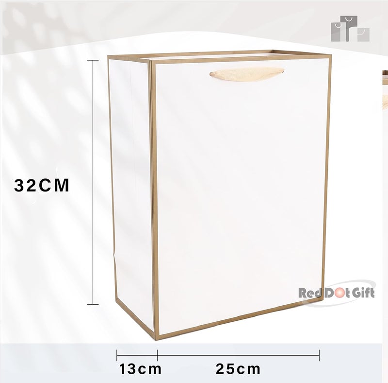 Red Dot Gift® 10 Pack White with Gold Border Gift Bags - L25xH32x13cm - Image 2